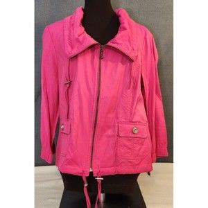 Tribella Rain Jacket Coat 12 Hot Pink 3/4 Sleeve‎ Button Up Christopher & Banks